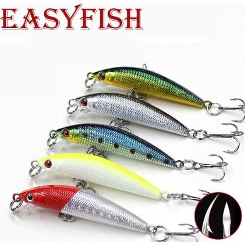 1Piece Fishing Lure Minnow Easy Shiner Chatter Bait Fish Wobbler Popper Surface Slow Sinking 6cm 4g Hooks Fishing Tackle