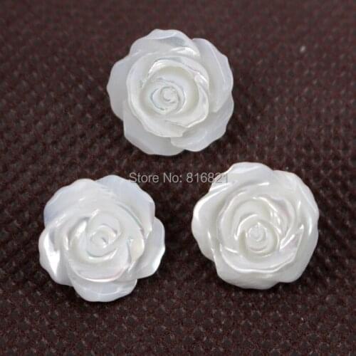 10 pieces/lot ) New 15x7mm Mother of Pearl White MOP Shell Beads Carved Flower Drilled Beads focal Button Beads Charms