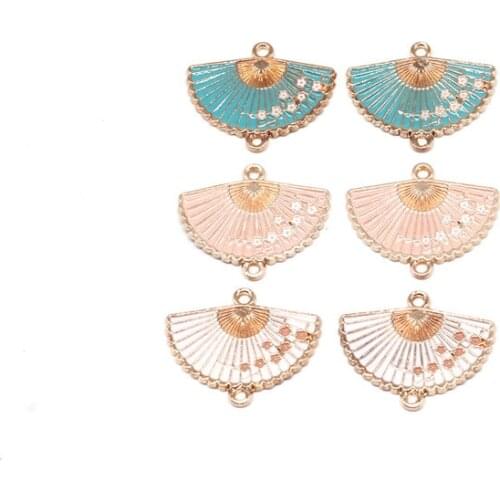 10pcs/lot Vintage Chinese Style Alloy Enamel Fan Connectors Charms Pendant For Women DIY Bracelet Necklace Jewelry Accessories