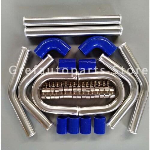 3" 76mm Aluminum Universal Intercooler Turbo Piping pipe kit+Bl hose Couplers