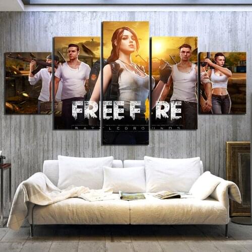5 Piece HD Games Art Print Pictures Free Fire Battlegrounds Video Game Poster Paintings Canvas Art Paintings for Wall Decor