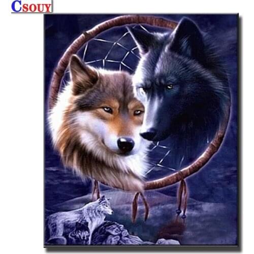 Animals DIY Diamond Painting Two Wolfs Diamond Mosaic Drawing Full Square Round Drill Diamond Embroidery Cross Stitch Home Decor