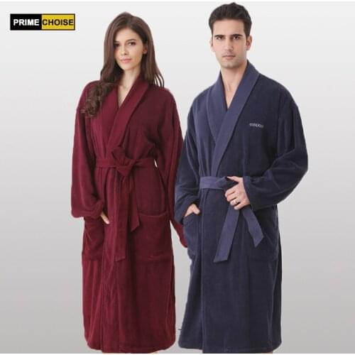 100% cotton loop pile applique bathrobes lovers thickening bathrobe 100% cotton robe