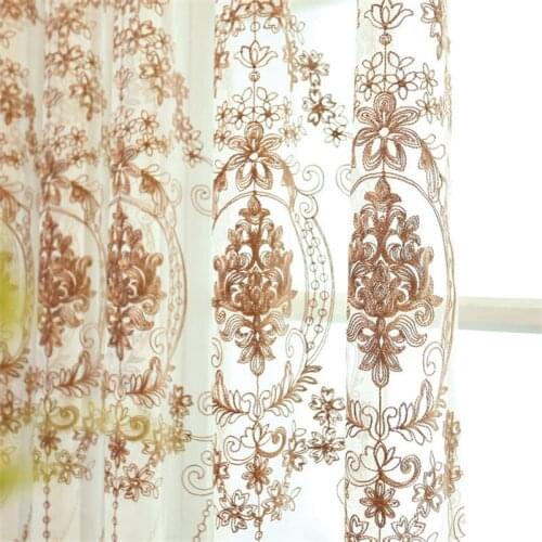 White Luxurious European Embroidered Sheer Curtains For Living Room Window Treatments Tulle for Bedroom Voile Panel Drapes