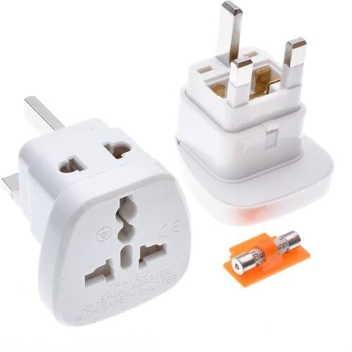 White full copper 13A 250V fused UK travel adapter outlet AU/UK/US/EU to UK plug socket power converter with safety door