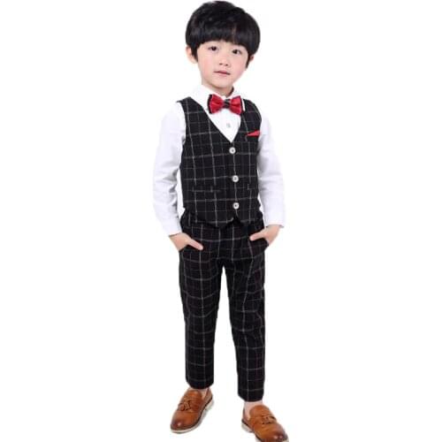 Brand Flowers Boys Suit Vest+Pants 2Pcs Wedding Set School Children Piano Performance Costume Girls Birthday Formal Dress