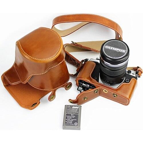 Portable PU Leather case Camera Bag cover For Olympus EM5 mark II EM5II EM5M2 EM5 II With Bottom Battery Opening shouler strap