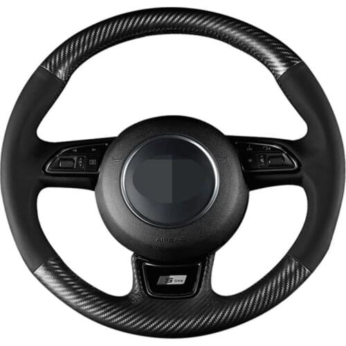 Car Steering Wheel Cover DIY Carbon Fiber Leather Black Leather For Audi A1 8X A3 8V Sportback A4 B8 Avant A5 8T A6 C7 A7 G8 A8
