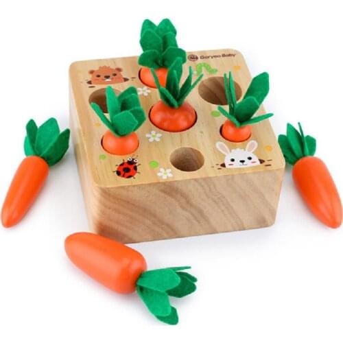 Kids Wooden Montessori Toys Carrot Block Set Children Size Cognition Shape Matching Carrot Game Early Education Baby Gift Toys