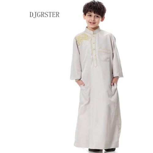DJGRSTER Islamic Clothing Muslim Arab Middle East Teenage Boy Robe Clothes Muslim Thobe Kids Abaya Embroidery Arabic Clothing