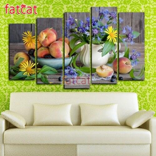 FATCAT Still life flower fruit vase 5 Piece Large Diy Diamond Painting Full Square Round Diamond Embroidery sale decor AE1776