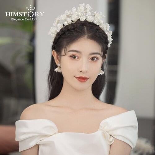 HIMSTORY Romantic Handmade Shell Flower Brides Princess Tiaras Headbands Wedding Hair Accessory Prom Party Head Jewelries