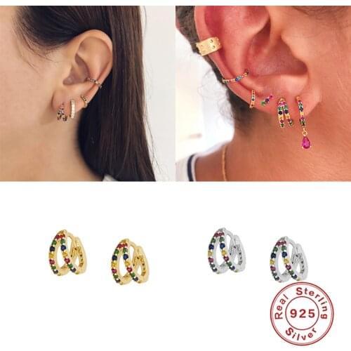 Aide 925 Sterling Silver Colorful Zircon Hoops Earring For Valentines Day Engagement Party Gift Round Pendientes Fine Earrings