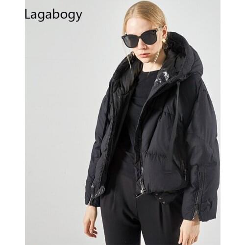 Lagabogy 2021 Top Quality Winter Women 90% White Duck Down Coat Loose Warm Zipper Puffer Jacket Female Hooded Thick Snow Parkas