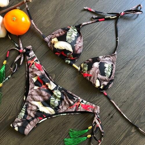 Miturn 2021 New Knot Printed Low Waist Two Pieces Bikini Set Swimsuit Female Women Beachwear Swimwear Bather Bathing Suit