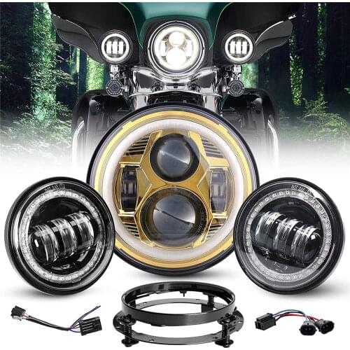 Motorcycle 7 Inch Halo LED Headlight with Bracket +Led Passing Fog Light Set For Road King/Road Glide/Street Glide/Electra Glide