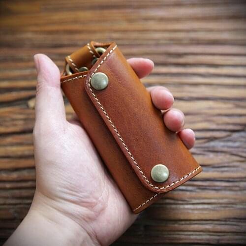 100% Genuine Leather Key Wallet For Men Male Cowhide Vintage Handmade Car Key Bag Case Holder Pouch Keys Organizer Housekeeper