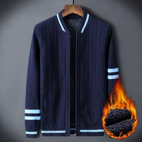 Men Sweater Coat Cardigan Zipper 2021 New Winter Plus Velvet Keep Warm Male Thermal Sweater Thick Teenager Boy Blue Gray M66