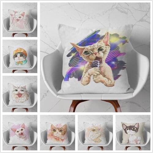 Pretty Cat Avatar Cartoon Pattern Soft Short Plush Cushion Cover Pillowcase Home Sofa Car Decoration Pillowcase 45X45 Cm