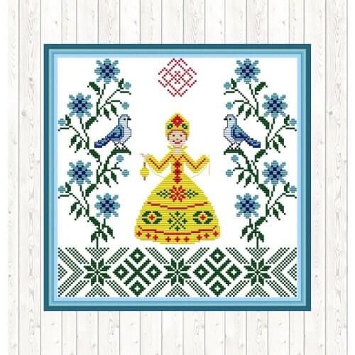 Peace Princess Joy Sunday Cross Stitch Kits 14ct Count Print on Canvas for Needlework Set for Embroidery Kit DMC DIY Art Crafts
