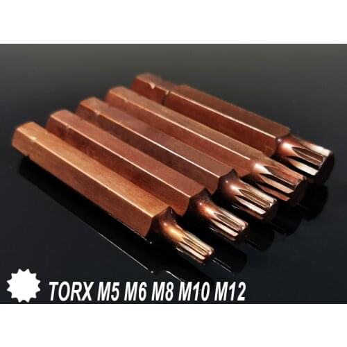 5Pcs Set 75MM Magnetic Torx Screwdriver Bits 12 Point Spline 10mm Hex Shank Screw Driver Bits M5 M6 M8 M10 M12 Power Hand Tools