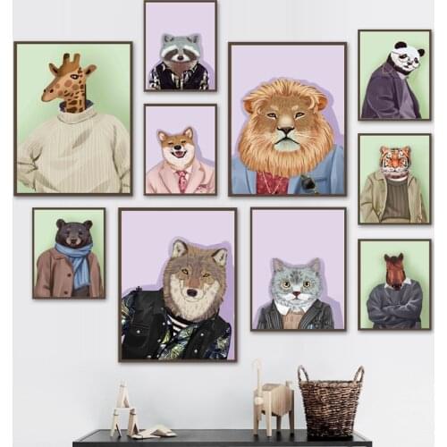 Gentry Shiba Inu Cat Wolf Tiger Panda Giraffe Wall Art Canvas Painting Nordic Posters And Prints Wall Pictures Kids Room Decor