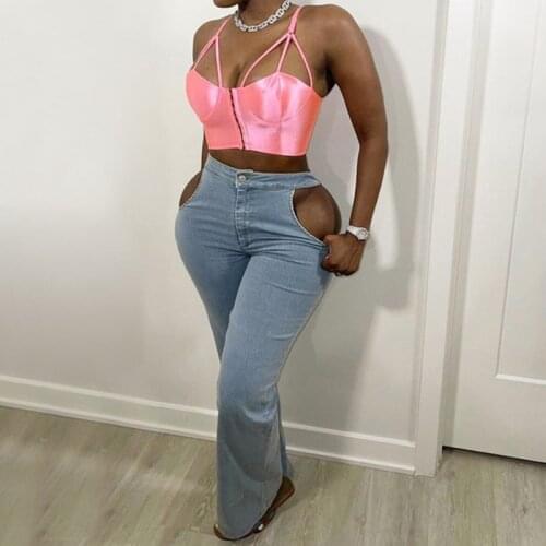 Neno Pink Ladies Fashion Spring Summer Camisoles Spaghetti Strap Backless Hollow Out Single-breasted Mini Sexy Streetwear Tops