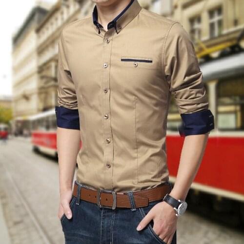 New Mens Formal Business Shirts Casual Slim Long Sleeve casual turn down collar cotton Dress Shirts Asian Size M-5XL