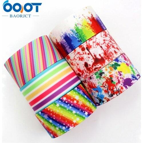 OOOT BAORJCT 175228 , 25MM Gradient rainbow Printed grosgrain ribbon, DIY handmade Hair accessories Material wedding gift wrap
