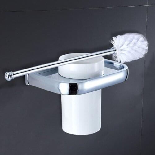 Simple bathroom accessories copper main toilet brush chrome toilet brush set cleaning brush holder toilet cup holder