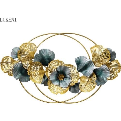 Luxury Wrought Iron Ginkgo Biloba Wall Hanging Decoration Sofa Background Wall Mural Pendant Porch Bedroom 3D Wall Sticker