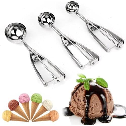 Silver Stainless Steel Ice Cream Scoop Spring Handle Masher Cookie Spoon Household Mash Potato Tool Kitchen Cuisine Gadget