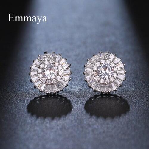 Emmaya Classic Style Round Shape White Gold Earring For Women Shiny Decoration With Cubic Zircon Gorgeous Jewelry In Party