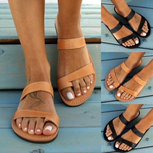 2021 Summer Fashion Womens Solid Color Leather Comfortable Flat Flip Flop Sandals Casual Open Toe Sandals Slippers Shoes