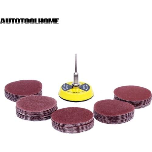 AUTOTOOLHOME 51PC Mix Grit 2 inch 50mm Sander Disc Sand Paper Sanding Pad Plate 60 80 120 150 180 Grit For Dremel Accessories