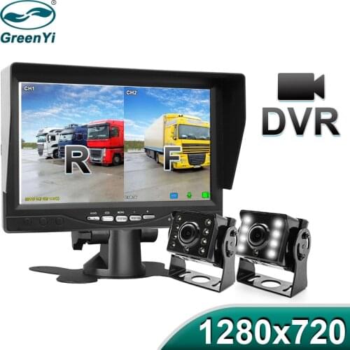 GreenYi 1280*720 AHD Recording DVR 2 Truck Backup Front Rear Camera Night Vision with 7" Vehicle AHD Monitor Support SD Card