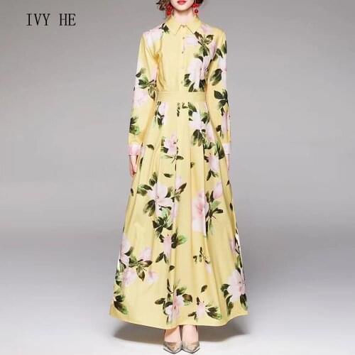IVY HE High Quality Early Autumn Dress Woman Clothing Fashion Flower Print Slim Fit Party Long Dress Traf ZAfu Vintage Dresses