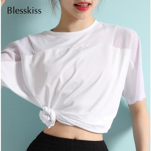 BLESSKISS Loose Summer Women Shirt Short Sleeve Mesh Sport Top Quick Drying Running Biker Tees Blouses Jersey Yoga T Shirt