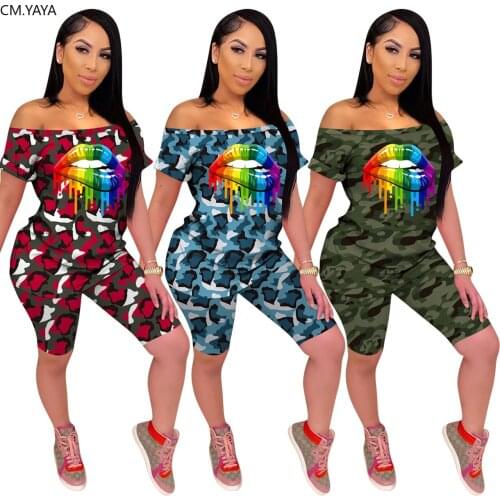 2020 Summer Women Set Tracksuits Street Slash Neck Print Tops+Shorts Sexy Night Party Fitness Two Piece Suit Outfits GL8199