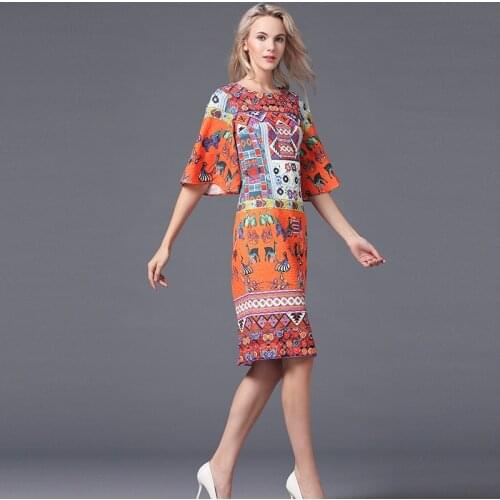 Autumn new plum fragrance printed hollow cut split dress female jacquard cartoon pattern trumpet sleeves hip dress wq2335