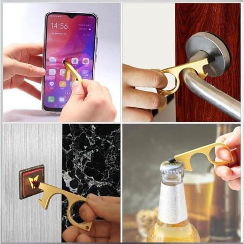 10pcs No-Touch Public Door Opener Anti-Contact Button Pusher Lifter Keyring Ring Hook Artifact Beer Key Chain Keyfob Tools