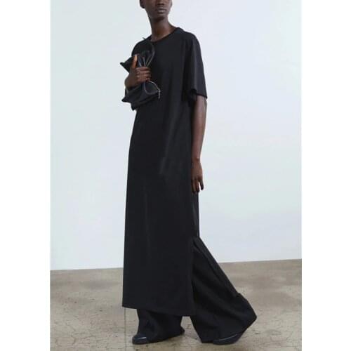 2021 Spring and Summer Europe and America Hedging Loose Waist Commuter Round Neck Short-sleeved Long Cotton Dress