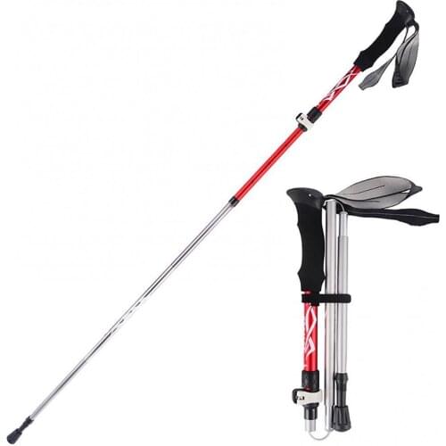 5 Sections Folding Aluminum Alloy Trekking Pole Lightweight Skiing Walking Stick Outdoor Hiking Mountain Climbing Sticks