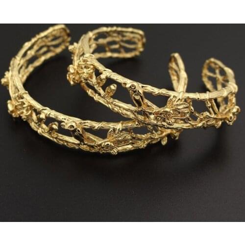5pcs Birds on Branch Leaf Flower Bracelet Bangle Brass Metal Silver Gold Color Jewelry Accessoies Women Bride Open Cuff Bangle