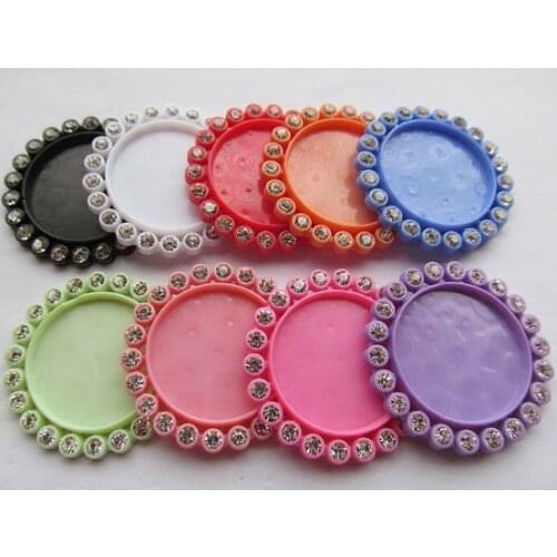50pcs White Rhinestone Multicolor Flatback Round Resin Pendant Charm Finding,Base Setting Tray Bezel,fit 25mm Cabochon Cameo