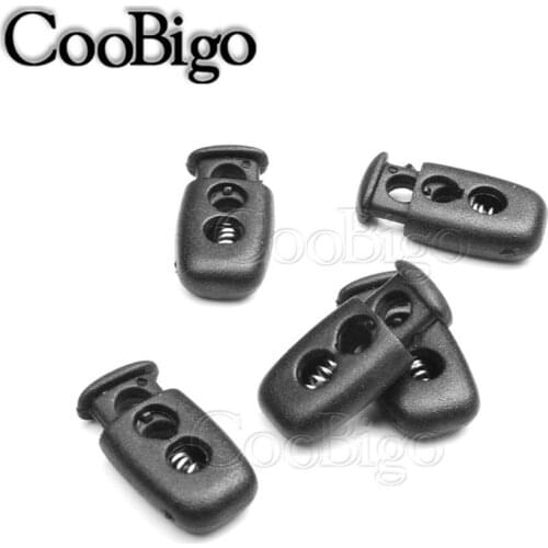 50pcs Hole 3.5mm Push Cord Lock Spring Clasp Clip Toggle Plastic Black Stopper For Garment Paracord Shoelace Elastic Rope Parts