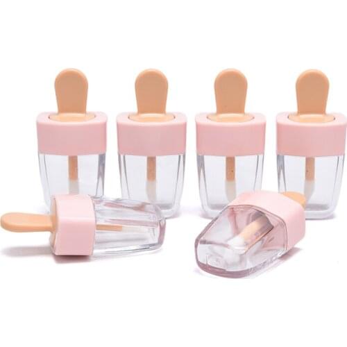 6-piece Ice Cream Pink Cute Small Transparent Lip Gloss Bottle Lip Glaze Tube Empty DIY Lip Glaze