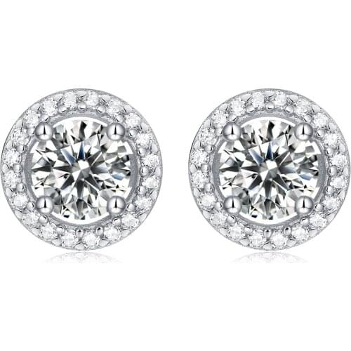 925 Sterling Silver Moissanite Diamond Halo Round Cut Stud Earrings Silver 5mm Stud Earring Women Girls Wedding Party Jewery