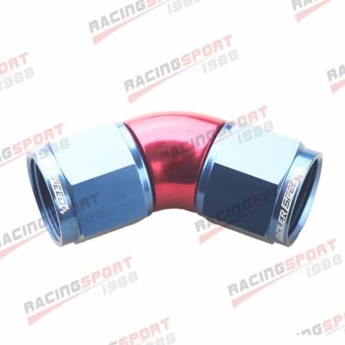 Aluminum AN10 To AN10 45 Degree Female To Female Full Flow Adapter Red/Blue