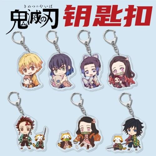 Anime KeyChain Demon Slayer: Kimetsu No Yaiba Chibi Keyring Cartoon Acrylic Pendant Charms Accessories Gifts for Fans